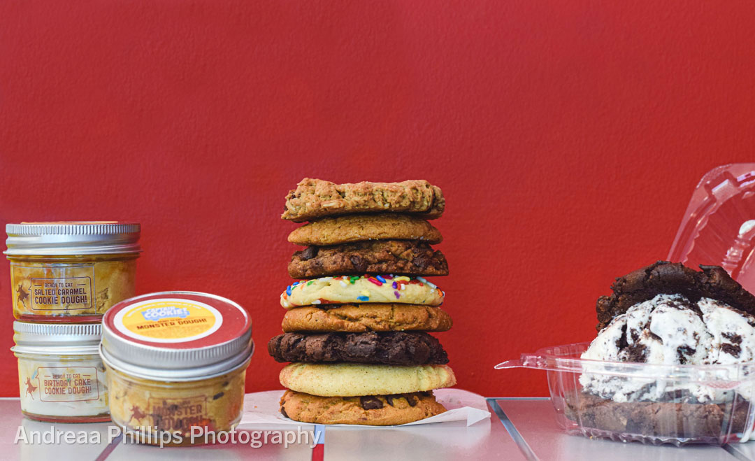 Edible Cookie Dough, A Stack of Fresh Cookies, Ice Cream Sandwich to go